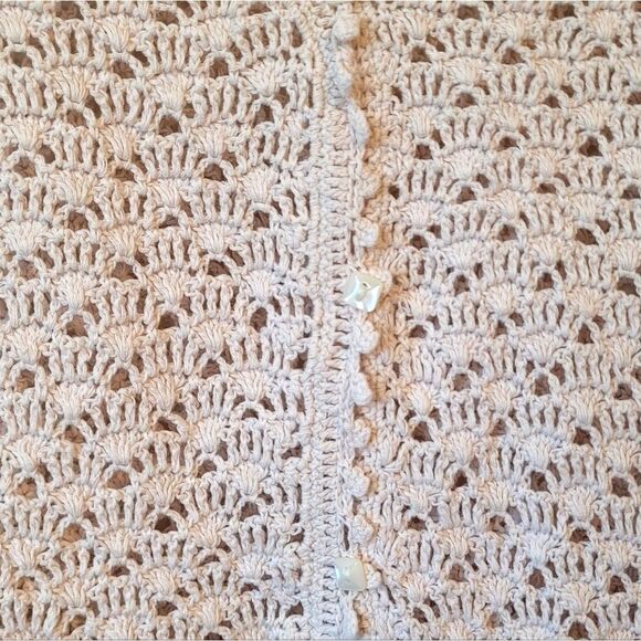 Vintage Handmade Women's Cream Crochet Cardigan Size M - Picture 3 of 6
